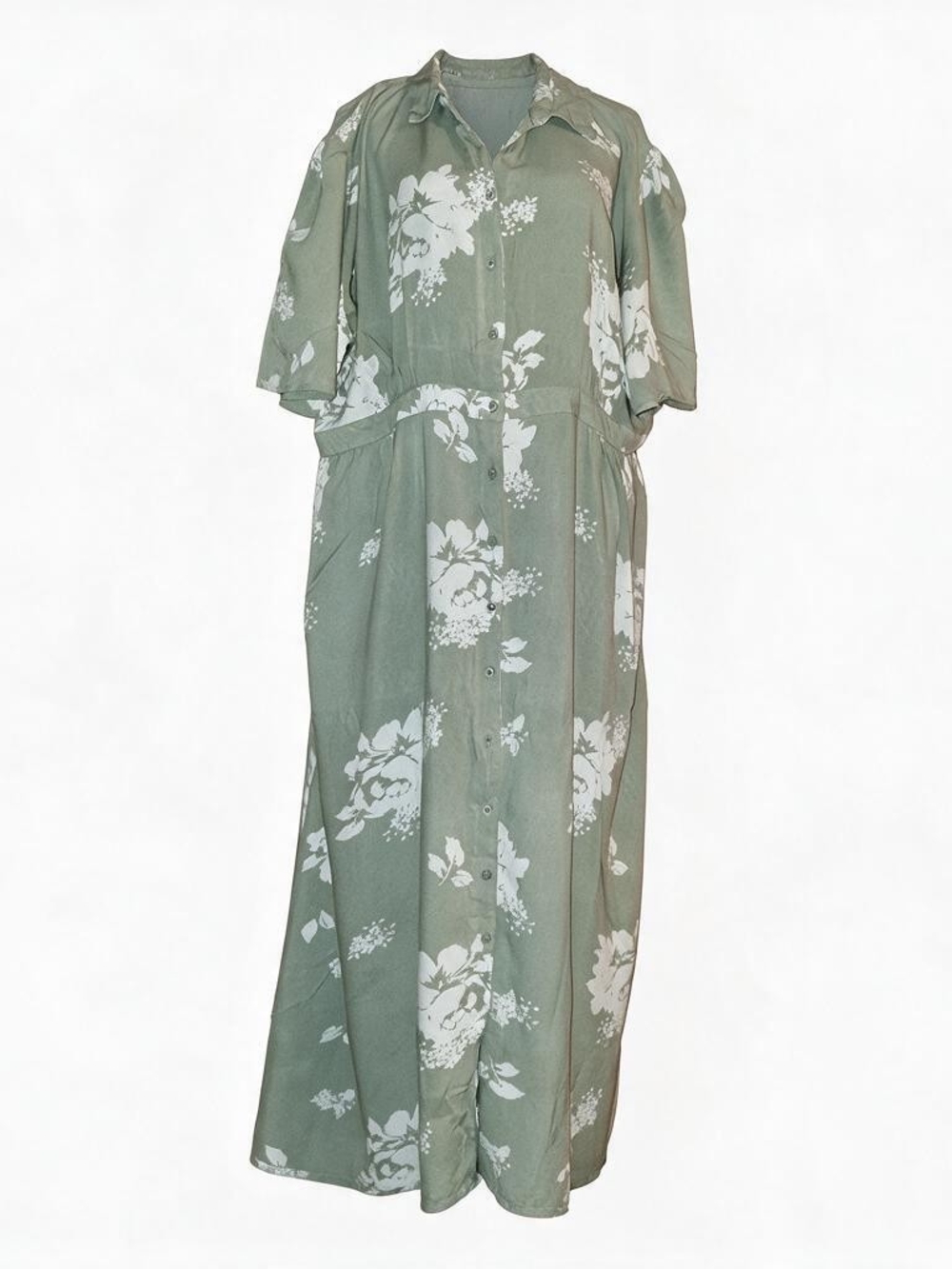 Zara Sage Green Maxi Dress with White Floral Print